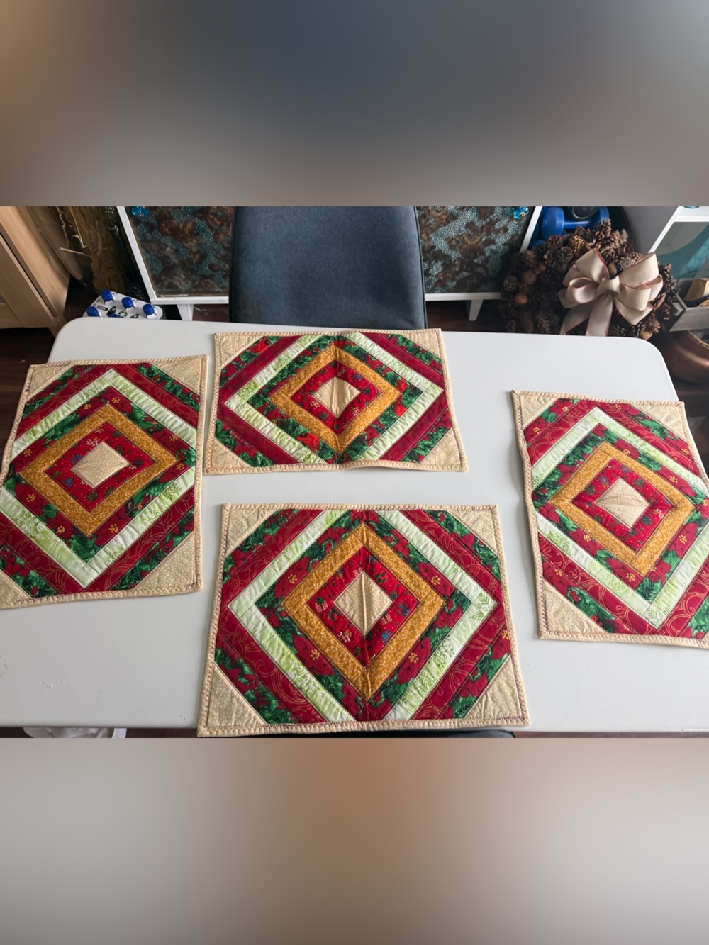 Vintage Handmade Christmas Quilted Placemats - Set of 4